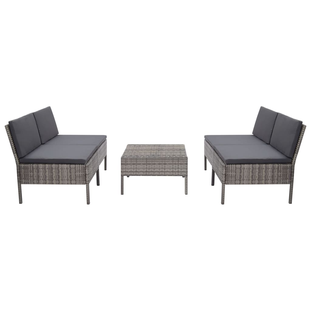 Set Divani da Giardino 5 pz con Cuscini in Polyrattan Grigio 48946