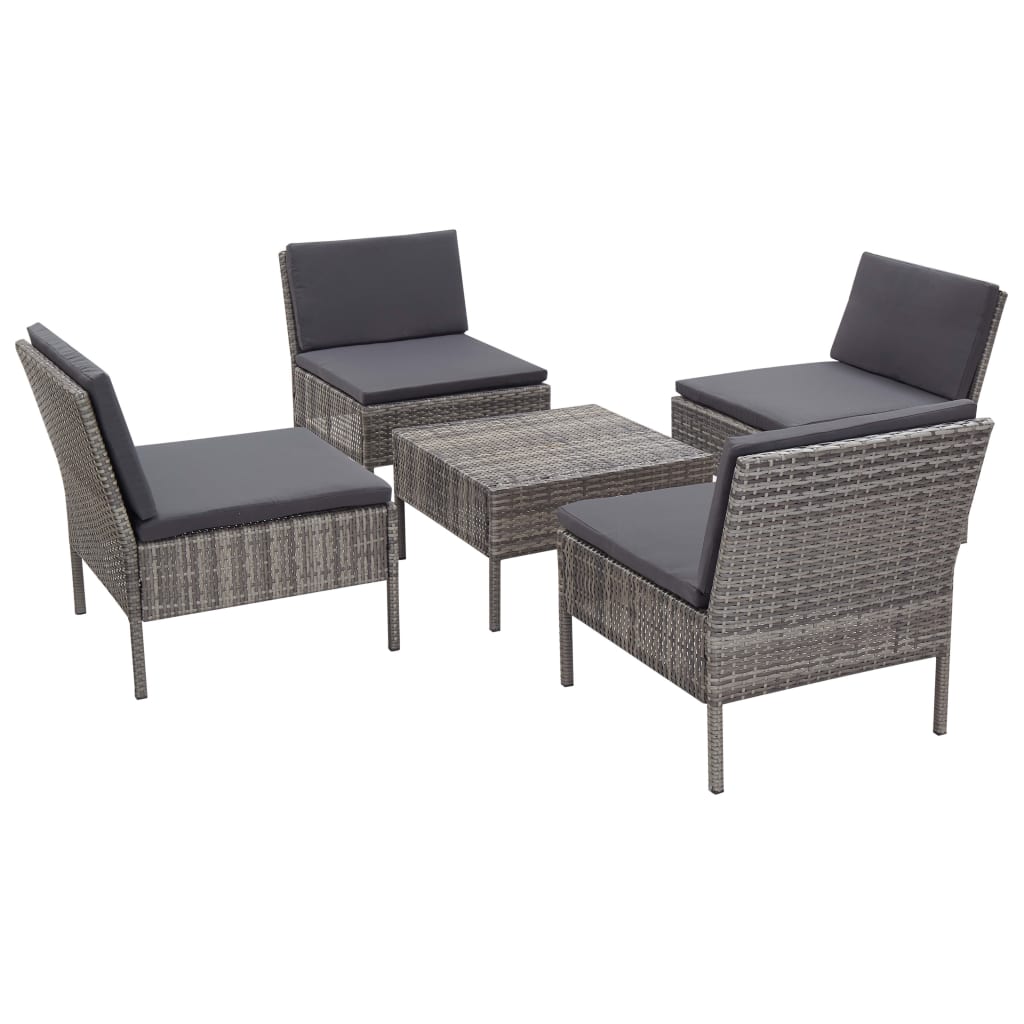 Set Divani da Giardino 5 pz con Cuscini in Polyrattan Grigio 48946