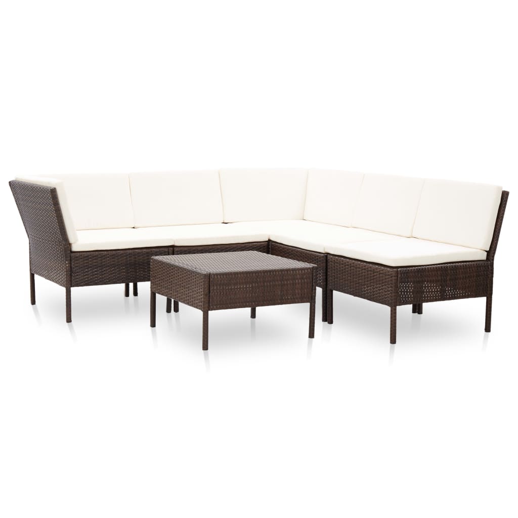 Set Divani da Giardino 6 pz con Cuscini in Polyrattan Marrone cod mxl 35377