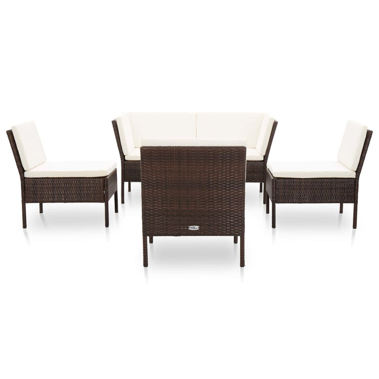 Set Divani da Giardino 6 pz con Cuscini in Polyrattan Marrone cod mxl 35377