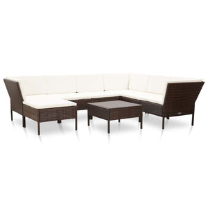 Set Divani da Giardino 8 pz con Cuscini in Polyrattan Marrone cod mxl 35379