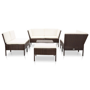 Set Divani da Giardino 8 pz con Cuscini in Polyrattan Marrone cod mxl 35379