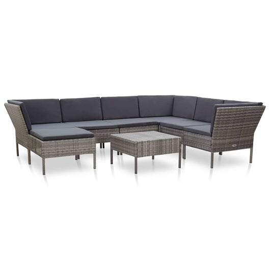 Set Divani da Giardino 8 pz con Cuscini in Polyrattan Grigio cod mxl 35777