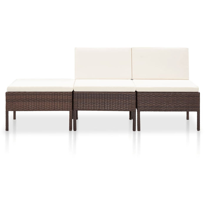 Set Divani da Giardino 3 pz con Cuscini in Polyrattan Marrone cod mxl 34867