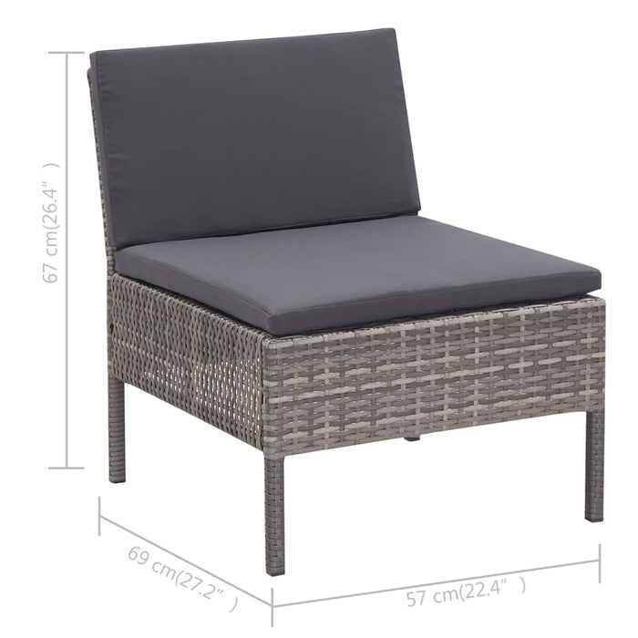 Set Divani da Giardino 3 pz con Cuscini in Polyrattan Grigio cod mxl 35655