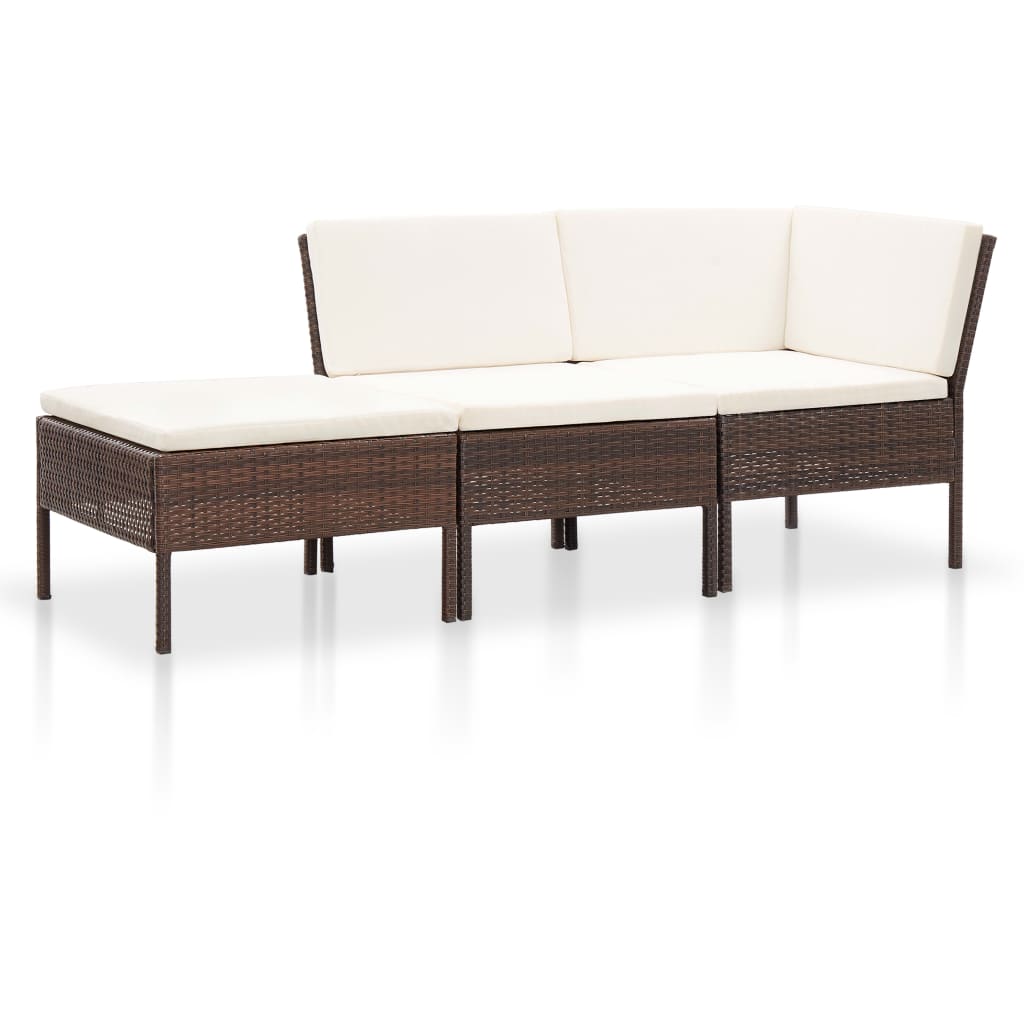 Set Divani da Giardino 3 pz con Cuscini in Polyrattan Marrone cod mxl 43227