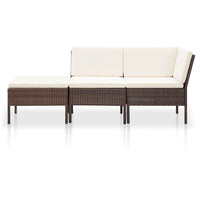 Set Divani da Giardino 3 pz con Cuscini in Polyrattan Marrone cod mxl 43227