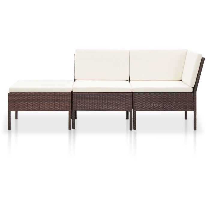 Set Divani da Giardino 3 pz con Cuscini in Polyrattan Marrone cod mxl 43227