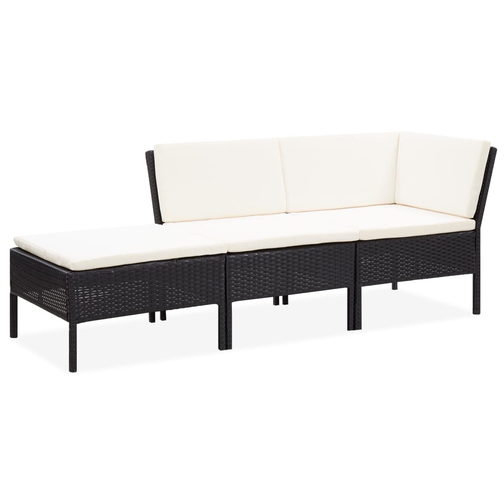 Set Divani da Giardino 3 pz con Cuscini in Polyrattan Nero cod mxl 30306