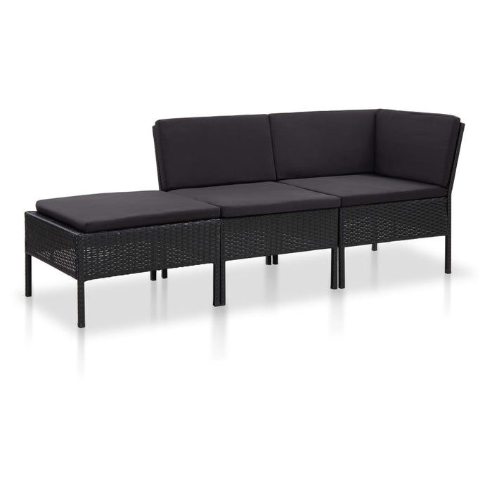 Set Divani da Giardino 3 pz con Cuscini in Polyrattan Nero 48961