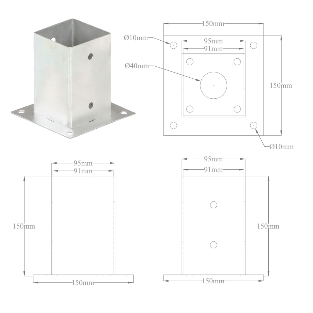 Ancoraggi Pali 4 pz in Metallo Zincato 91 mm 145449