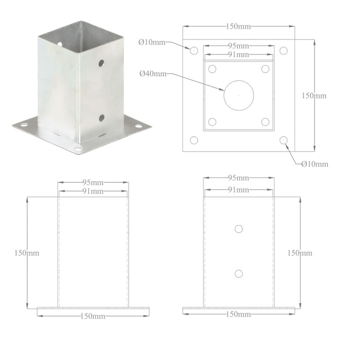 Ancoraggi Pali 4 pz in Metallo Zincato 91 mm 145449