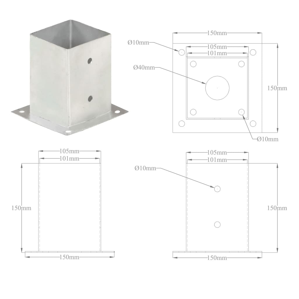 Ancoraggi Pali 4 pz in Metallo Zincato 101 mm cod mxl 58248