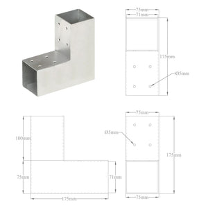 Connettore per Pali a Forma di L in Metallo Zincato 71x71 mm 145453