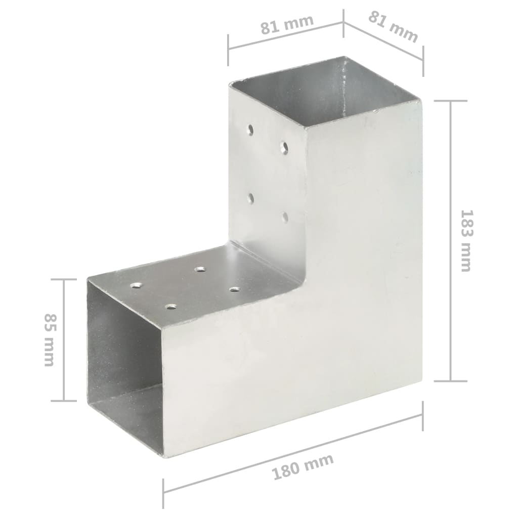 Connettori per Pali a Forma di L 4 pz Metallo Zincato 81x81 mm 145462