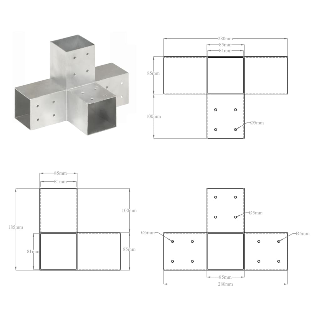 Connettore per Pali a Forma di X in Metallo Zincato 81x81 mm 145467