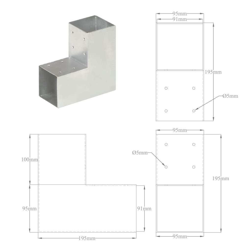 Connettore per Pali a Forma di L in Metallo Zincato 91x91 mm 145469