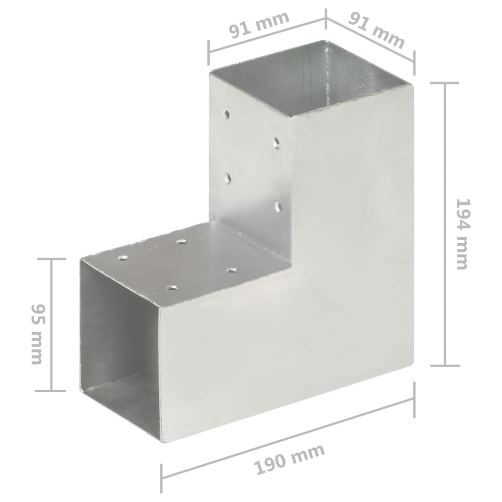 Connettori per Pali a Forma di L 4 pz Metallo Zincato 91x91 mm 145470