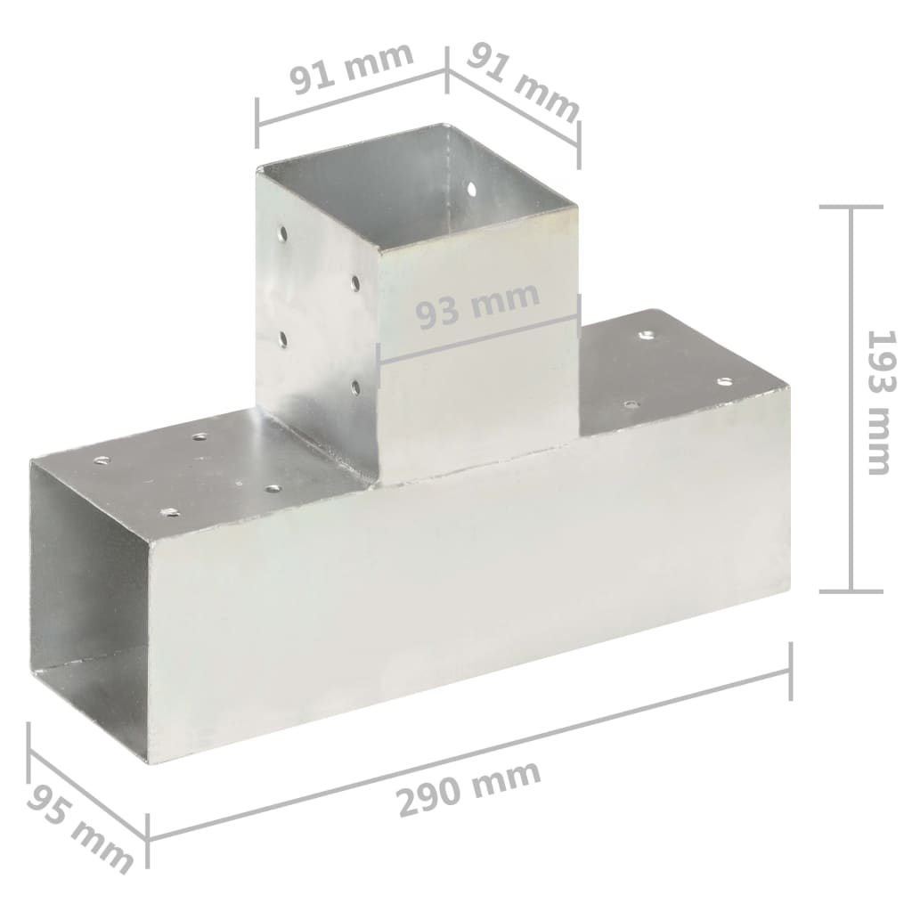 Connettori per Pali a Forma di T 4 pz Metallo Zincato 91x91 mm cod mxl 62030