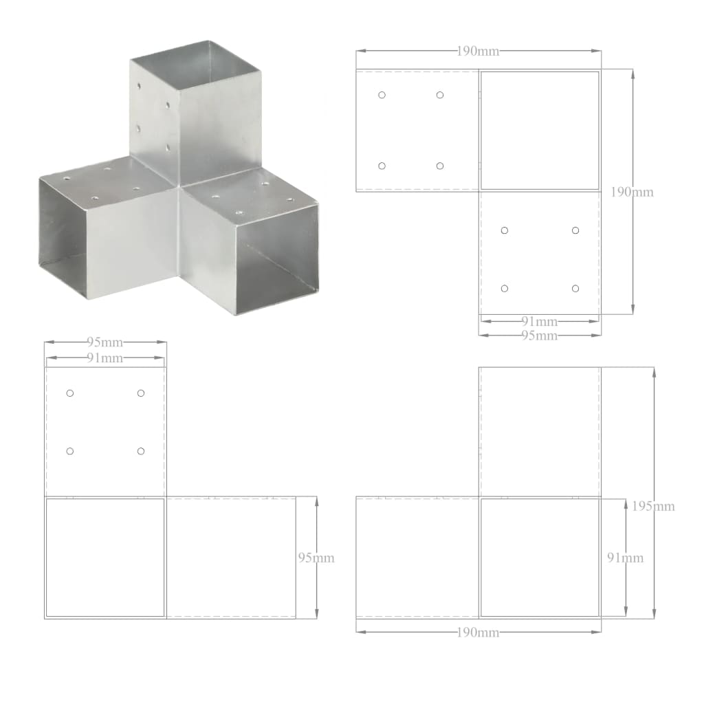 Connettore per Pali a Forma di Y in Metallo Zincato 91x91 mm cod mxl 61836