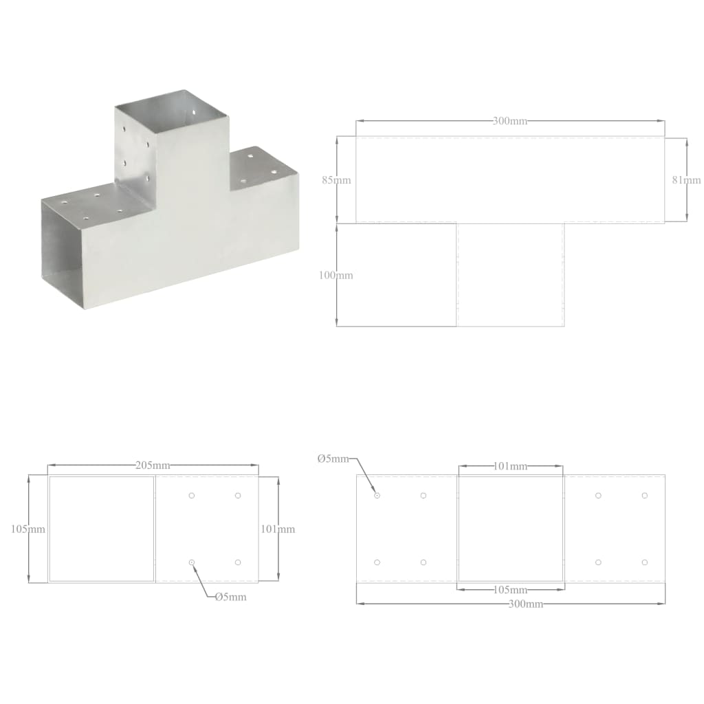 Connettore per Pali a Forma di T in Metallo Zincato 101x101 mm cod mxl 55206