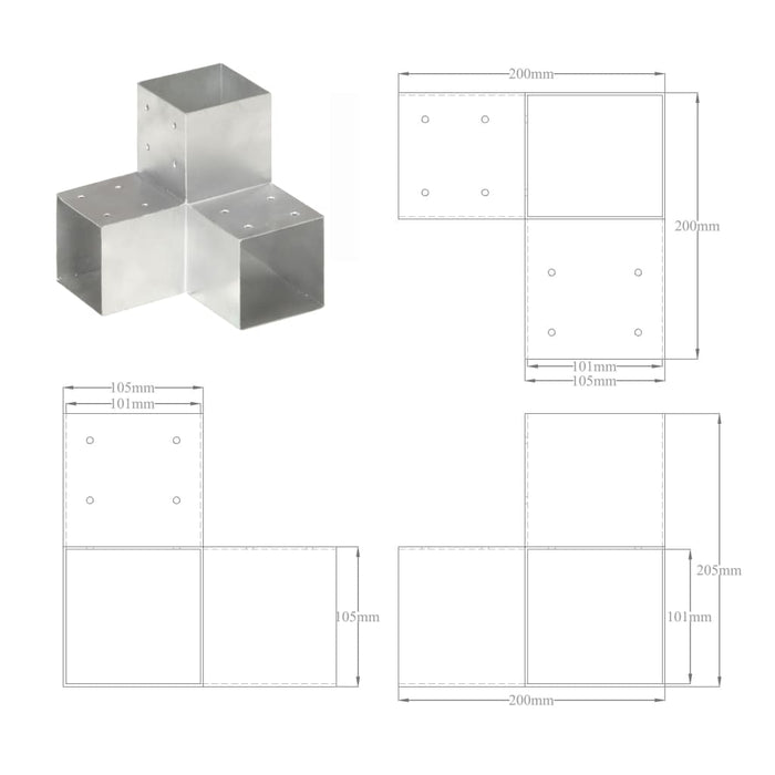 Connettori Pali a Forma di Y 4 pz in Metallo Zincato 101x101 mm 145482