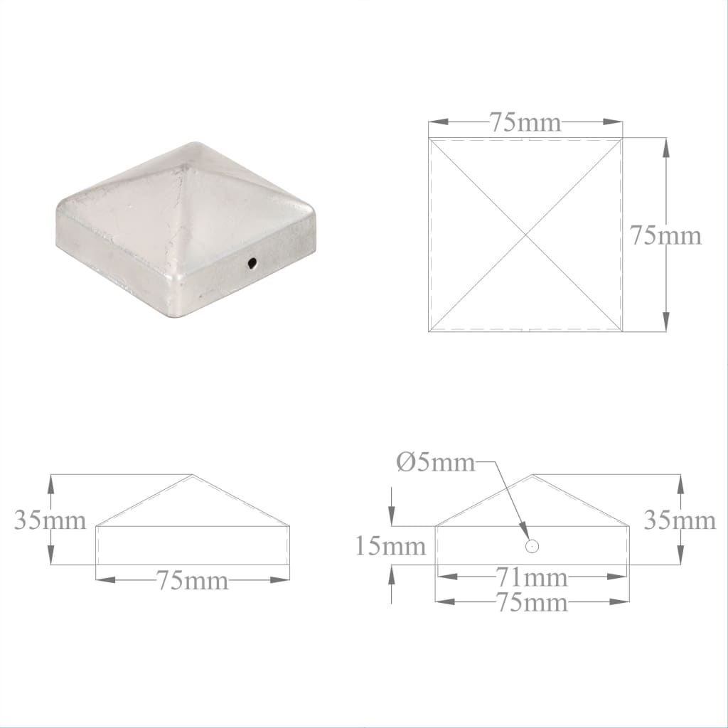 Tappi per Pali a Piramide 6 pz in Metallo Zincato 71x71 mm 145489