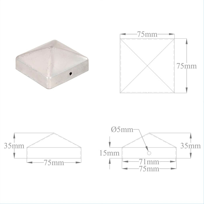 Tappi per Pali a Piramide 6 pz in Metallo Zincato 71x71 mm 145489