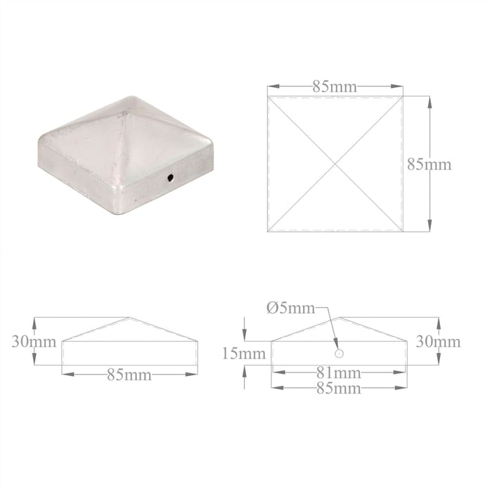 Tappi per Pali a Piramide 6 pz in Metallo Zincato 81x81 mm cod mxl 5559