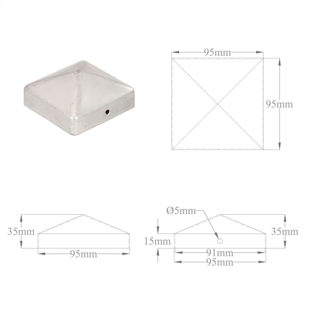 Tappi per Pali a Piramide 6 pz in Metallo Zincato 91x91 mm 145491