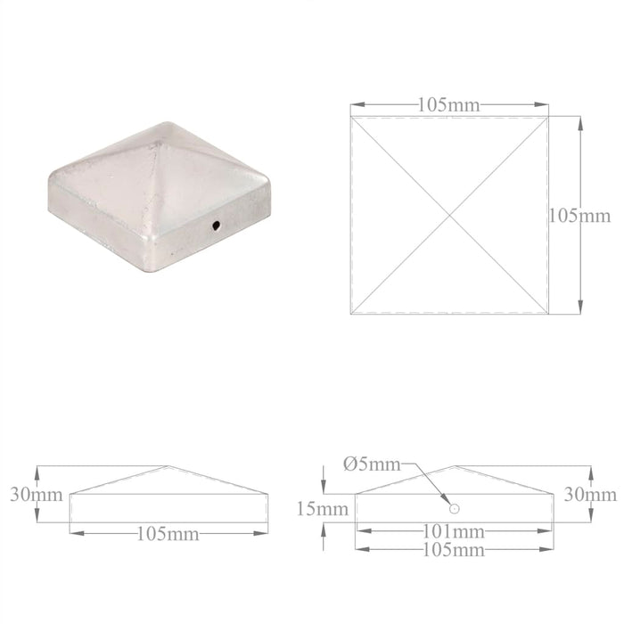 Tappi per Pali a Piramide 6 pz in Metallo Zincato 101x101 mm