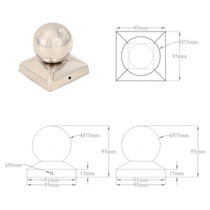 Tappi per Pali 6 pz Estremità a Globo in Acciaio Inox 91x91 mm