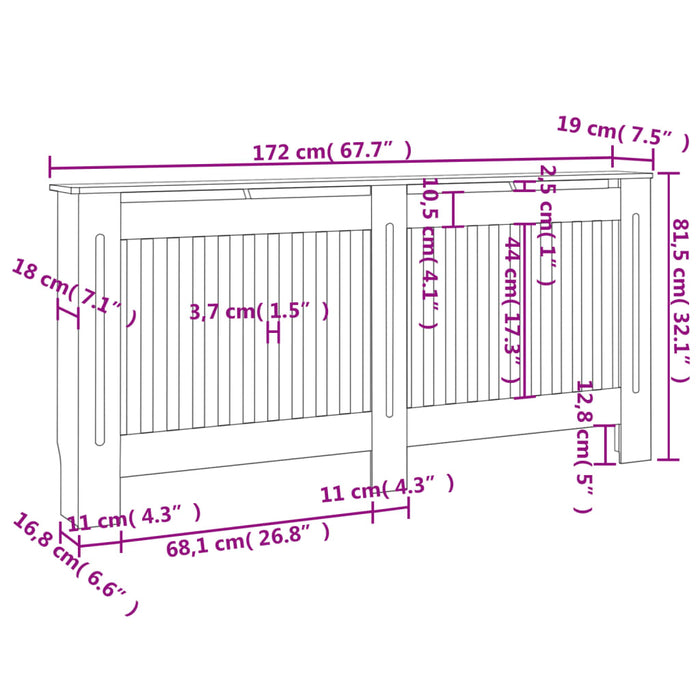 Copertura per Radiatore Antracite 172x19x81 cm in MDF cod mxl 77317