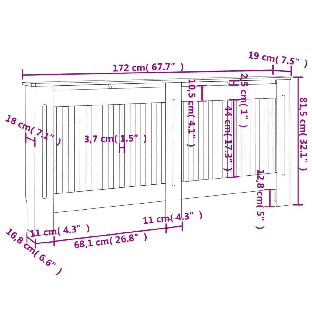 Copertura per Radiatore Nera 172x19x81 cm in MDF cod mxl 77645