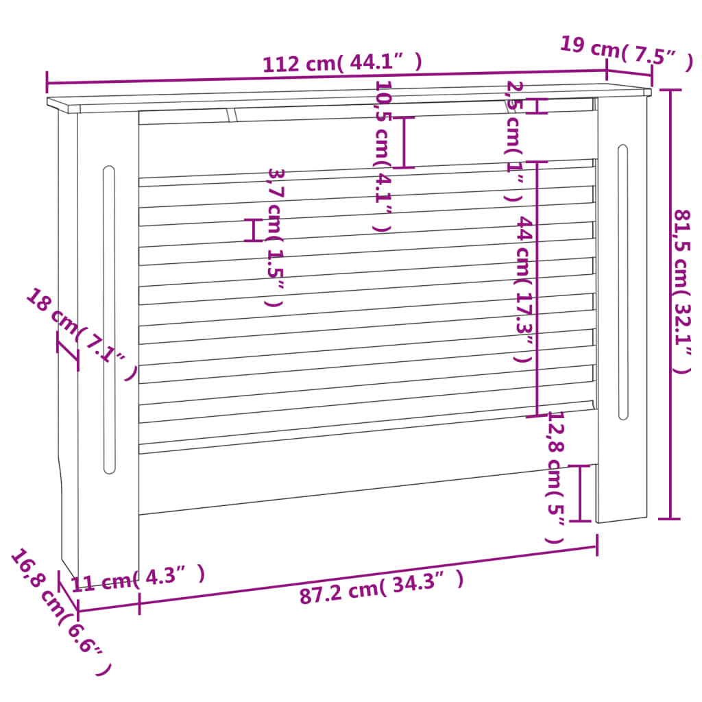 Copertura per Radiatore Antracite 112x19x81 cm in MDF 288182