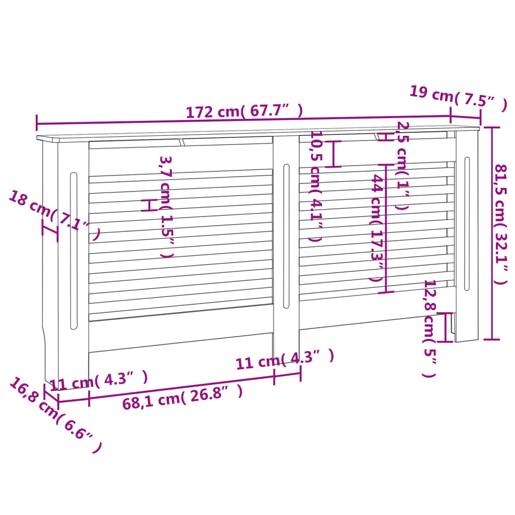 Copertura per Radiatore Antracite 172x19x81 cm in MDF 288188