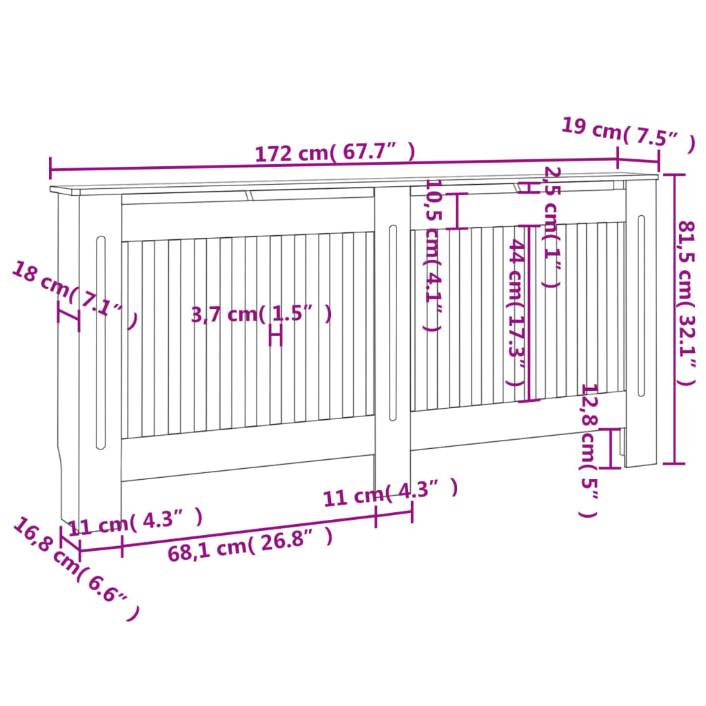 Copertura per Radiatore 172x19x81 cm in MDF cod mxl 77932