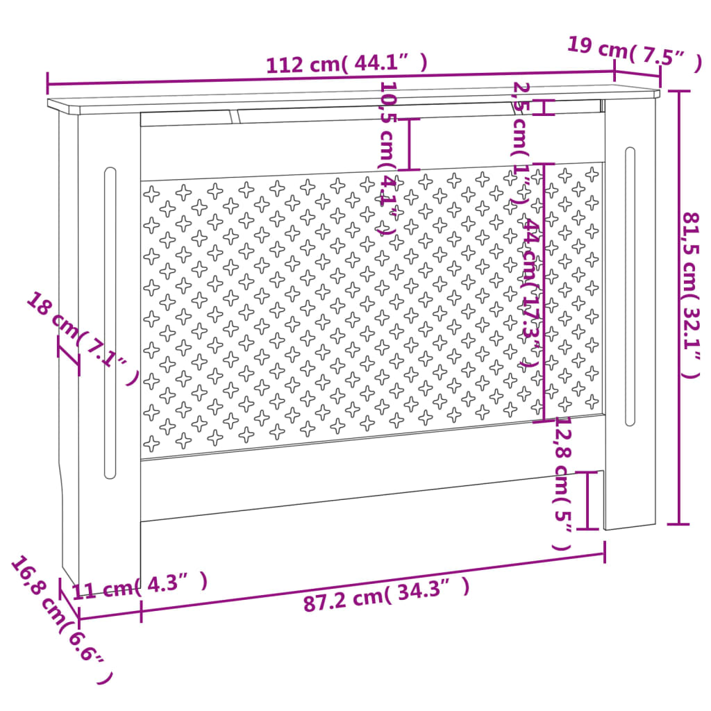 Copertura per Radiatore Antracite 112x19x81 cm in MDF cod mxl 65461