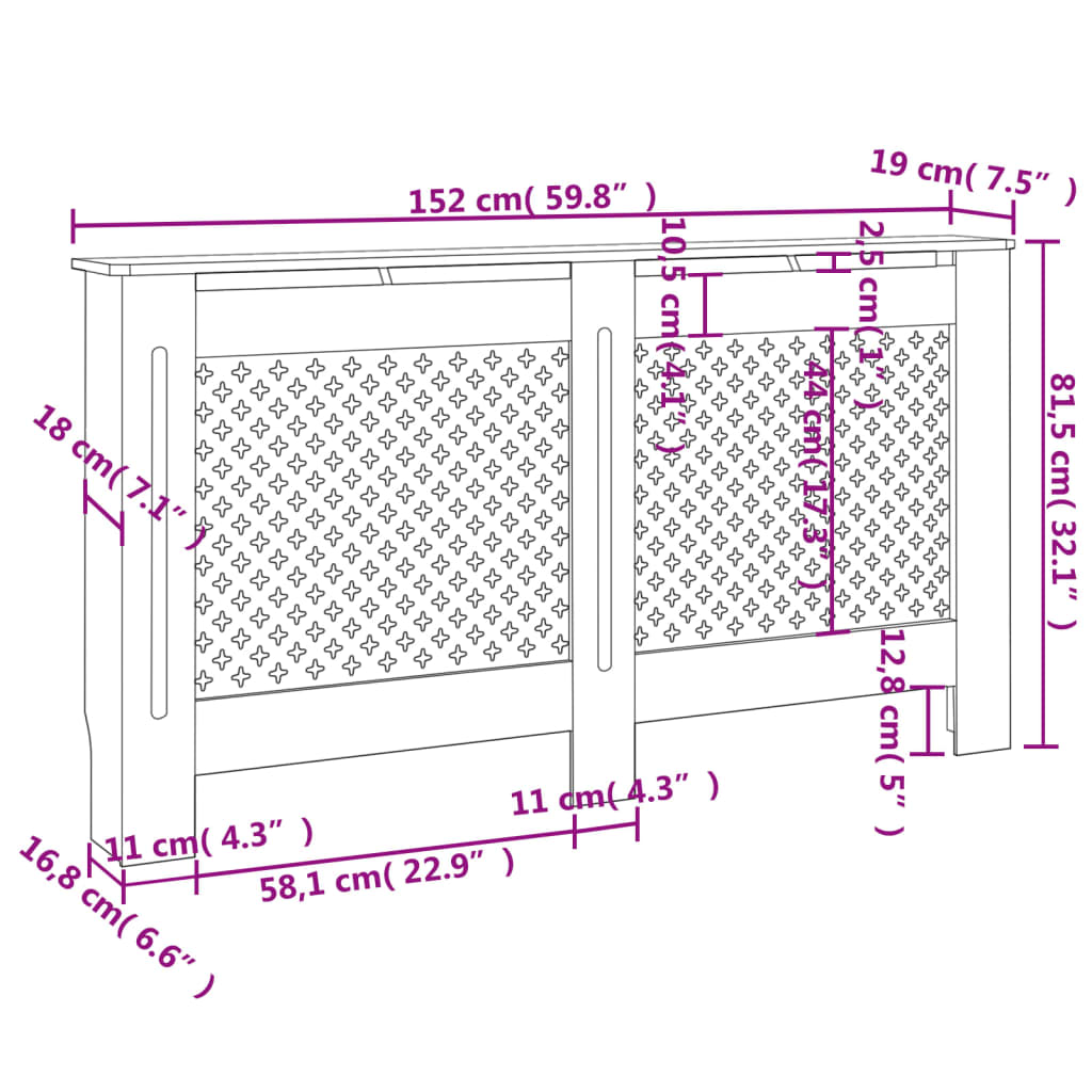 Copertura per Radiatore Antracite 152x19x81 cm in MDF cod mxl 69520