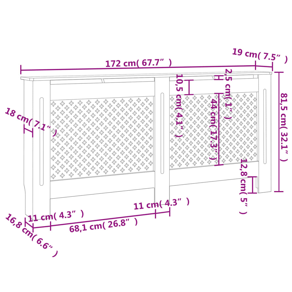 Copertura per Radiatore Nera 172x19x81 cm in MDF cod mxl 72231