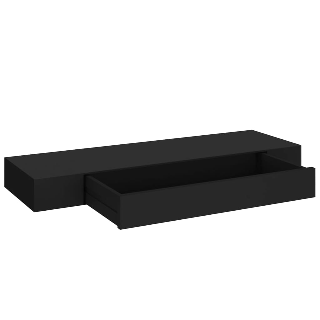 Mensola a Muro Galleggiante con Cassetto Nera 80x25x8 cm cod mxl 33736