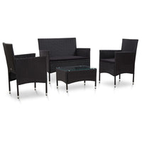 Set Divani da Giardino 4 pz con Cuscini in Polyrattan Nero cod mxl 41212