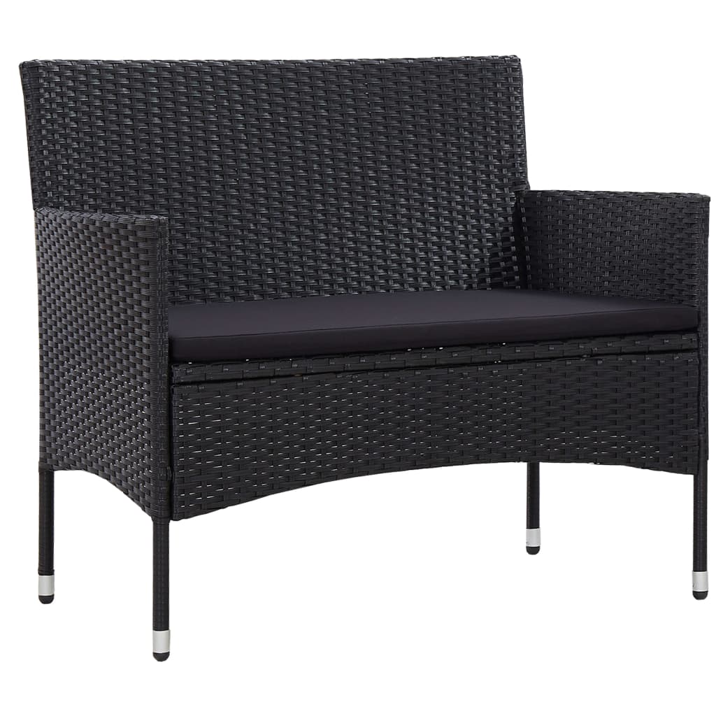 Set Divani da Giardino 4 pz con Cuscini in Polyrattan Nero cod mxl 41212