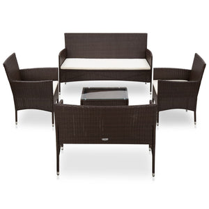 Set Divani da Giardino 5 pz con Cuscini in Polyrattan Marrone 45892