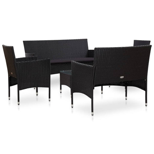 Set Divani da Giardino 5 pz con Cuscini in Polyrattan Nero cod mxl 35663