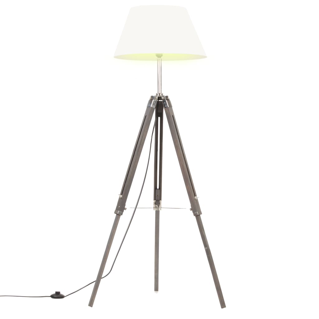 Lampada a Treppiede Grigio e Bianco in Legno di Teak 141 cm 288073