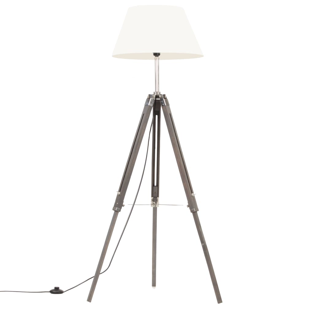 Lampada a Treppiede Grigio e Bianco in Legno di Teak 141 cm 288073