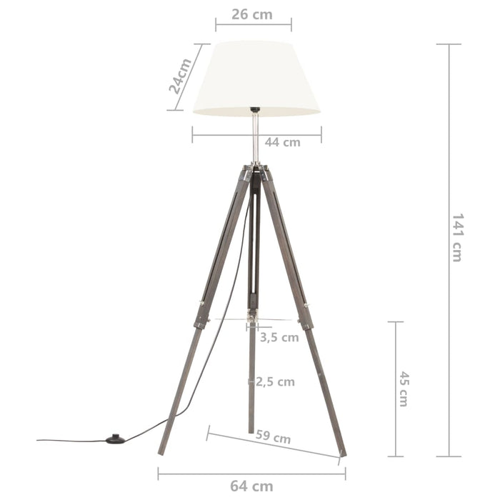 Lampada a Treppiede Grigio e Bianco in Legno di Teak 141 cm 288073