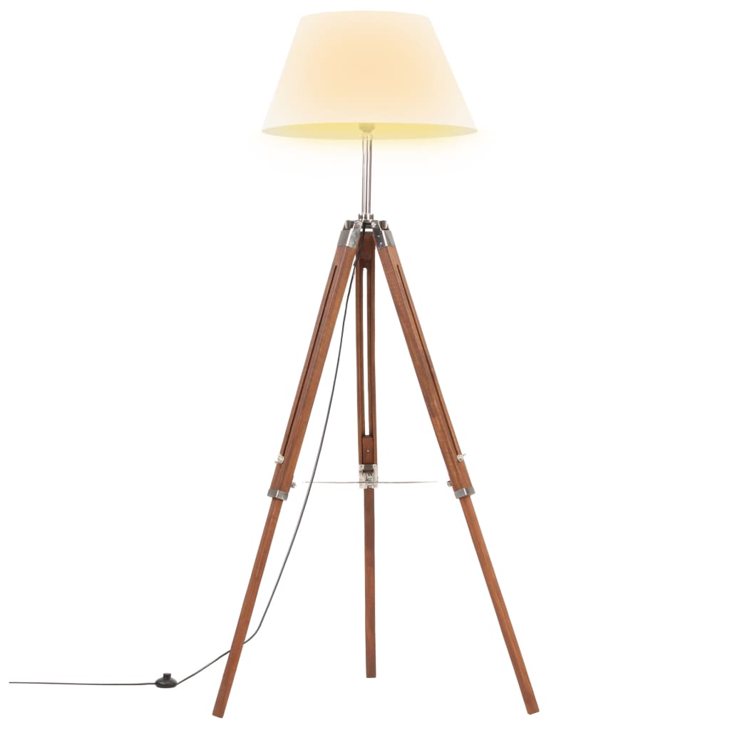 Lampada a Treppiede Marrone e Bianco in Legno di Teak 141 cm