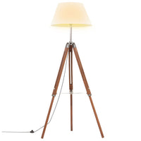 Lampada a Treppiede Marrone e Bianco in Legno di Teak 141 cm